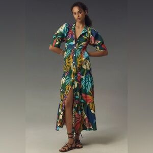Farm Rio x Anthropologie designer maxi shirt dress in Tropical print
